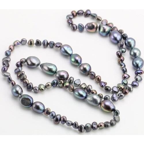 Unique Pearls jewellery Store,40inches Long Pearl Necklace,5mm 10mm Black Nugget Freshwater Pearl Jewelry