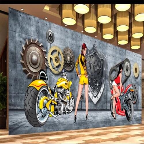 Milofi custom 3D stereo wallpaper mural locomotive gear bar KTV background wall