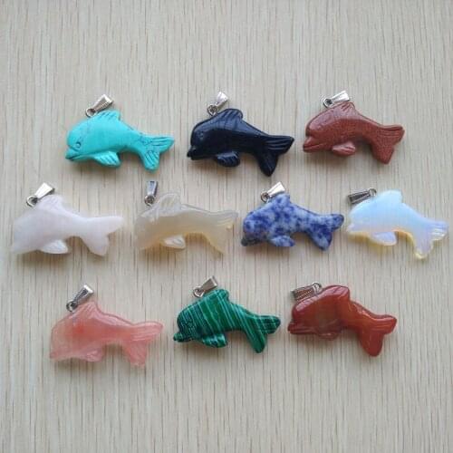 2017 fashion hight quality Assorted natural stone carved Dolphin Charms pendants for jewelry making 10pcs/lot Wholesale free