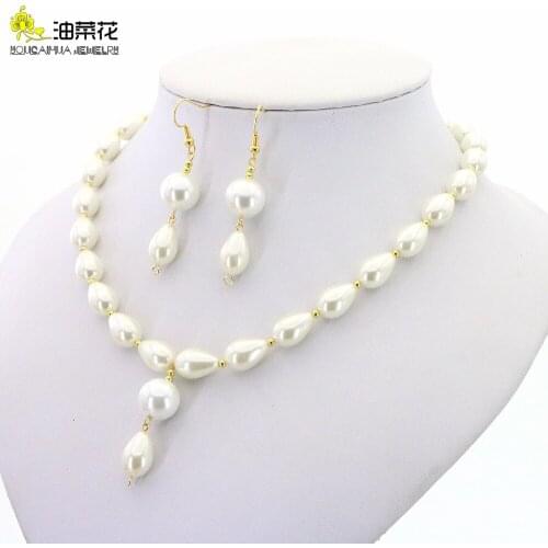Fashion High Quality Imitation Glass Pearl Coral Drop Pendant Necklace Elegant Charm Women Girl Party Mothers Day Wedding Gift