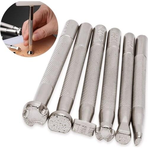 Nonvor 6Pcs Leather Working Saddle Making Stamp Set DIY Punch Stamps Carving Leather Craft Solid Metal Handmade Printinting Tool