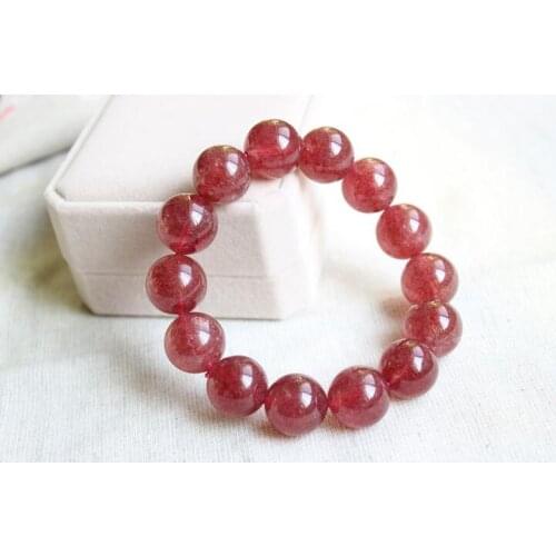 Natural Free Shipping 15mm Natural Ice Red Strawberry Quartz Crystal Round Beads Bracelet AAA
