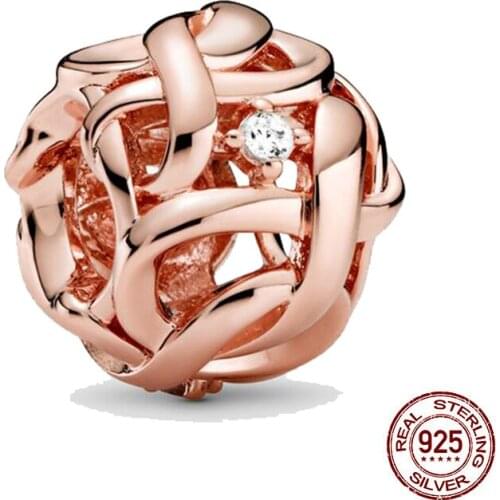 New 925 Sterling Silver Bead Openwork Woven Infinity Charm DIY fine beads Fit Original Pandora Charms Bracelet Jewelry 2021