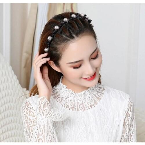 Crystal Pearl Rhinestone Headband Non-Slip Headbands Flower Hair Hoop Bezel for Women Headdress Headwear