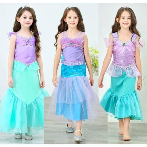 Girl Princess Dress Little Mermaid Girl Dress Halloween Fancy Costume Kids Baby Girl Carnival Birthday Party Clothes 3-10T