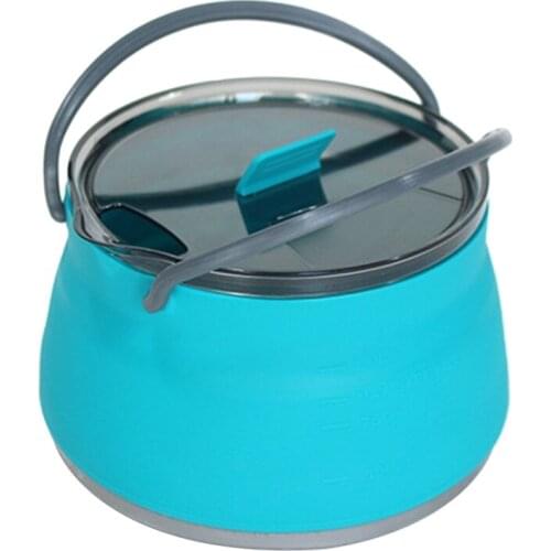 1L Outdoor Foldable Water Portable Silicone Kettle Cooking Food Pot Stainless Steel Bottom Folding Water Kettle