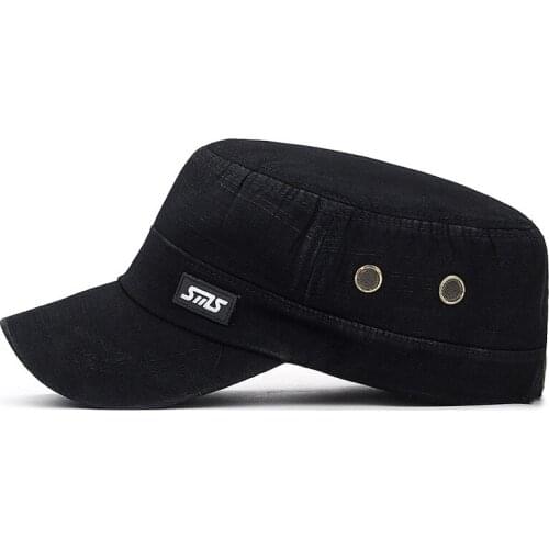 Washed Military Hat Mesh Flat Top Baseball Hat Cotton Dad Cap for Men and Women for Outdoor Activities