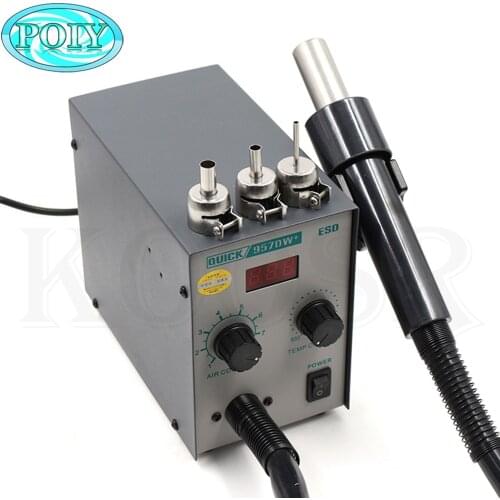 QUICK 957DW+ LED Display Adjustable Hot Air Heat Gun With Helical Wind 400W SMD rework station With 3 Air Nozzles