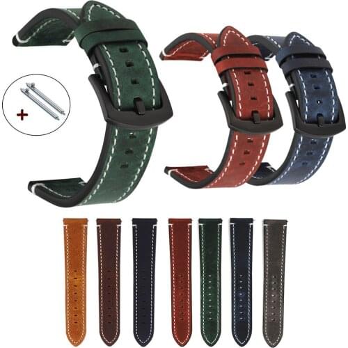 Wine Red Universal Watchbands Genuine Leather Watch Strap 18mm 19mm 20mm 21mm 22mm 24mm Retro Cowhide Wristband Bracelet Belt