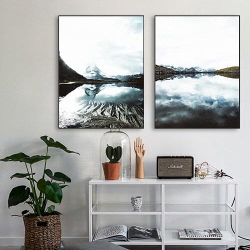 Nordic Decoration Home Wall Art Lake Mountain Landscape Canvas Painting Nature Posters and Prints Wall Pictures for Living Room