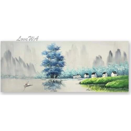 Modern Living Room Decor Hand-painted Chinese Style Outdoor Rural Landscape Oil Painting Abstract Canvas Wall Art Unframed Piece