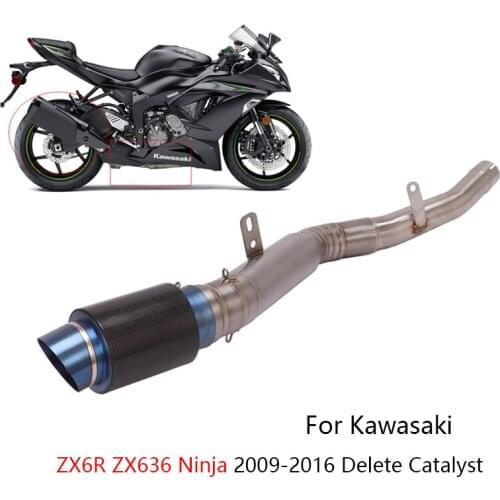 For Kawasaki ZX6R ZX636 Ninja 2009-2016 Exhaust Pipe Motorcycle Slip-on Muffler Delete Catalyst Mid Link Tube Titanium + Carbon