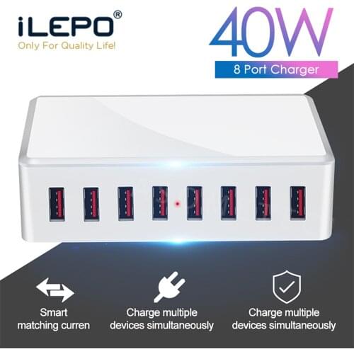 40W 8 Port USB Charger Adapter HUB Charging Station Socket Phone Charger For iPhone 12 Max Pro Samsung Xiaomi Huawei EU US UK AU
