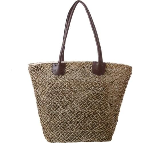 Women Straw Bags Summer Beach Female Handbag Large Knitted Lady Shoulder Bag Bohemian Rattan Weave Handmade Hollow Tote SS3096