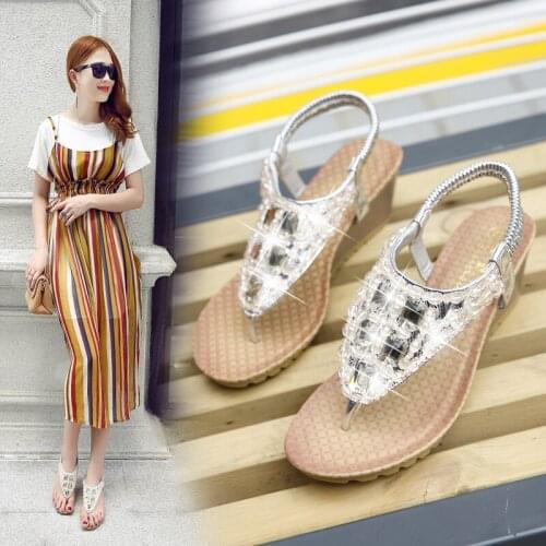 Brand New Fashion Rhinestone Inlaid Gladiator Wedges Sandals for Women Ladies Elegant Casual Heels Summer Shoes Footwear