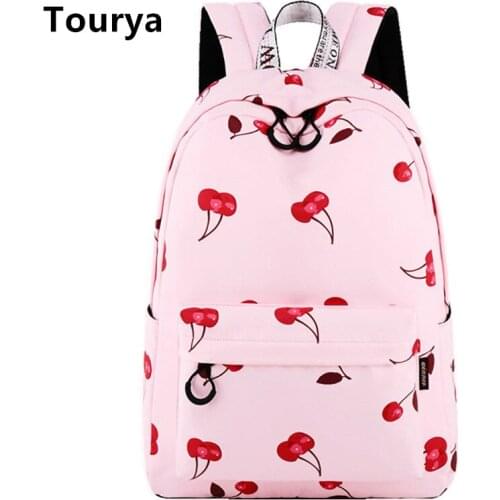 Tourya Women Cherry Backpack Polyester School Bags For Teenage Girls Large Capacity Travel Rucksack Laptop Bagpack Mochila 2018