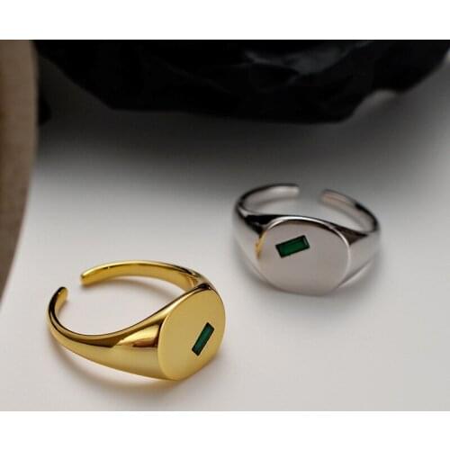 Korean simple and small S925 sterling silver open ring diamond emerald ring female ins opening glossy index finger ring