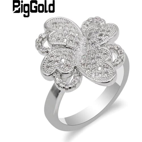 Women Flower Ring with AAA Cubic Zirconia Stones Dazzling Floral Finger Ring Wedding Anniversary Romantic Fashion Jewelry