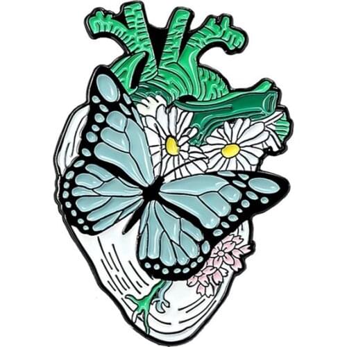 Anatomical Human Heart Pins Oil Painting Ocean World Butterfly Rose Love Art Heart Enamel Lapel Pin Medical Jewelry Organ Badge
