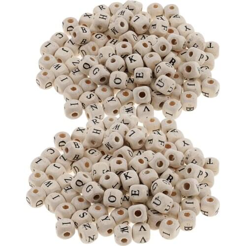200 Pieces White Wooden Alphabet Letters Cube Loose Beads Charms for Craft Decoration Educational Toys 10mm