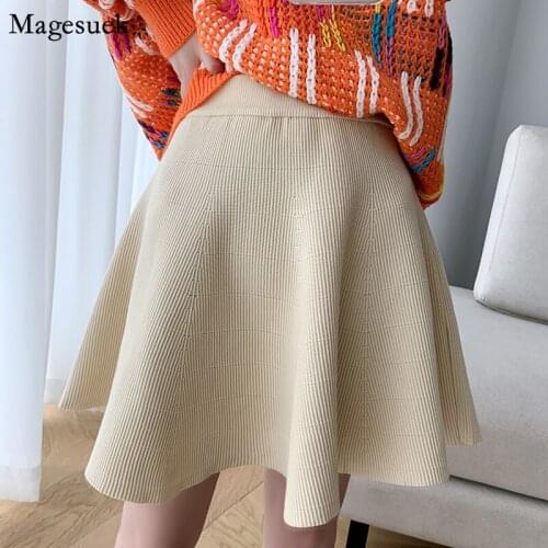 2021 Autumn Mini Knitted Skirt Women Fashion Black Plus Size High Waist Skirt Casual A-Line Pleated Woman Skirts Faldas 11446