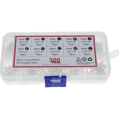 300Pcs 3MM/5MM LED Diode Kit Mixed Color Red、Green、Yellow、Blue、White、 + Box 5 Per Color / 3MM5x60 Pcs