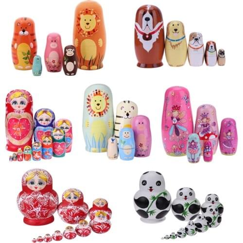 5/10Pcs/Set Russian Nesting Dolls Boys Girls Matryoshka Wooden Handmade Toy Craft Home Decor Kids Christmas New Year Gift