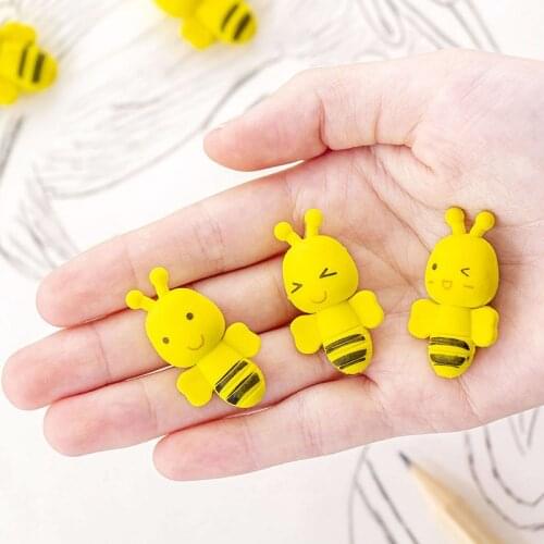 96 Pcs/48 Packs Cute Bee Eraser Creative Cartoon Animal Erasers for Kids Kawaii School Supplies Korea Stationery Student Prizes