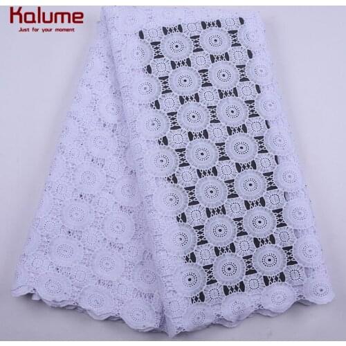 Kalume African Cord Lace Fabric Pure White Water Soluble Cord Lace Fabric With Stones 5 Yards Cord Lace For Nigerian Dress 2185