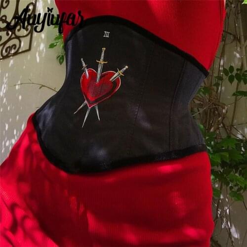 Auyiufar Black Fairy Grunge Heart Printed Corset Top Sexy Bandage Y2k Crop Tops Streetwear Bodycon Clothings For Girls Aesthetic