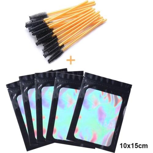 Zip Lock Luxury Colorful Eyelash Packaging Baggies Pink Gold Holigraphic Wholesale Shining Neon Lashes Packing Box Bag in Bulk