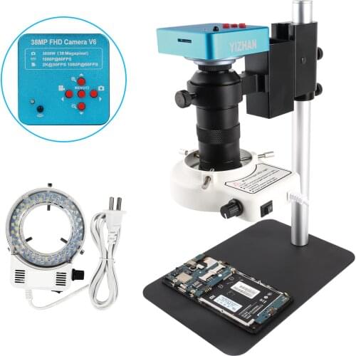 Digital Microscope 38MP for Electronics Industrial Digital Video Microscope Camera 130X C Mount Lens LED Light HDMI-compatible