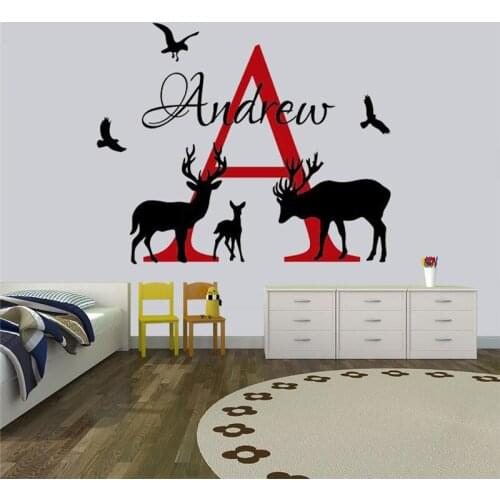 Deer Nursery Custom Name Wall Decal Hunting Boys Wall Decal Woodland Nursery Decor Buck Monogram Wall Decal Hunting Decor HY872