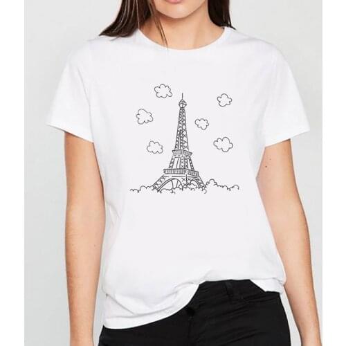 Eiffel Tower Printed T Shirt Women 90s Graphic T-shirt Harajuku Tops Tee Cute Short Sleeve Animal Tshirt Female Tshirts