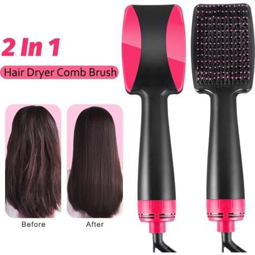 2 in 1 One Step Hair Dryer Volumizer Hot Air Brush Hair Dryer Brush Straightening Hair Travel Blow Dryer Comb Hair Curler