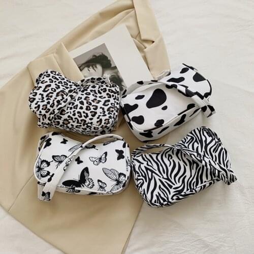 Animal Pattern Print Canvas Tote Shoulder Underarm Bag Ladies Small Purse Handbags Casual All-match Fashion Women Square Bags