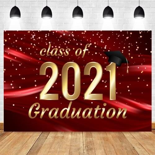 Class Of 2021 Graduation Backdrop Red Golden Dots Hat Glitter Vinyl Photography Background For Photo Studio Photophone Photocall