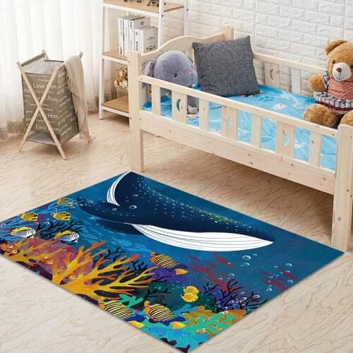 Cool Ocean Cartoon Kids Rug Babies Bedroom Crawling Mat Living Room Entrance Bathroom Carpet Mat