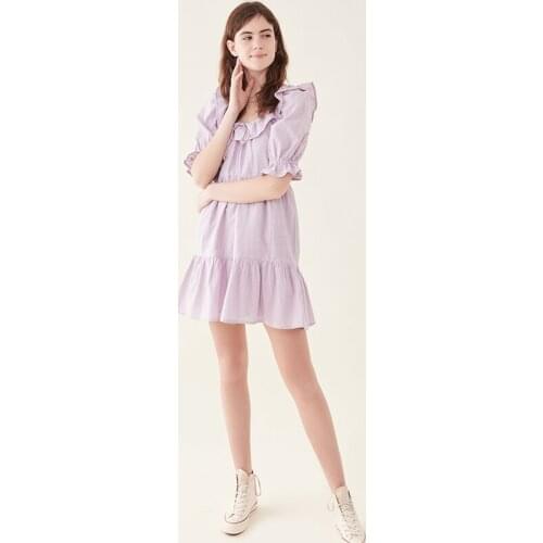 Dabourfeel Puff Sleeve Ruffle Sweet Summer Dress High Waist Doll Collar Straight Backless Party Club Mini Dress 2021 Fashion