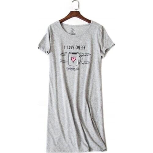 Summer Female Casual Cartoon Loosen nighty dress Ladies 100% Cotton Nightgown Women Short Sleeve Round collar sleepshirt