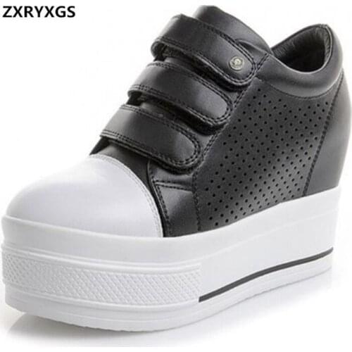 2019 Spring Shummer Hollow Breathable Women Sandals Round Head Thick Bottom Increase Within Women Shoes Casual Shoes High Heels