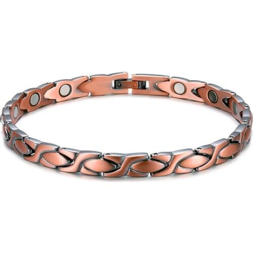 Red Copper Magnetic Infrared Germanium Negative Ion 4-in-1 Healing Bio Energy Bracelet Women Rose Gold Health Care Bracelets