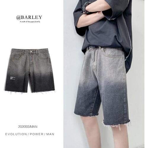 Mens Gradient Denim Fashion Rough Selvedge Printed Shorts Boy Short Pants Men Jeans Shorts Homme Destroyed Jeans Plus Size