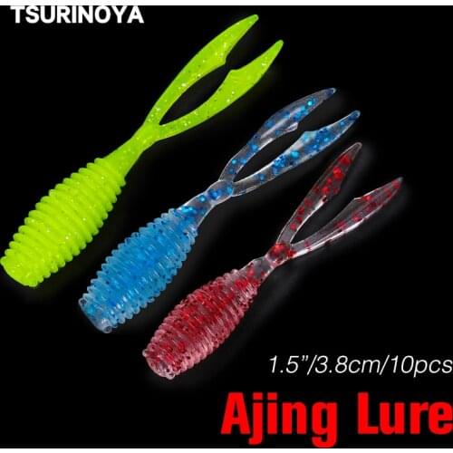 TSURINOYA Twin Tail Soft Fishing Lure 10pcs/lot 0.5g 4.6cm Ajing Rockfish Jig Swimbait UV Luminous Worm Pike lure Bait