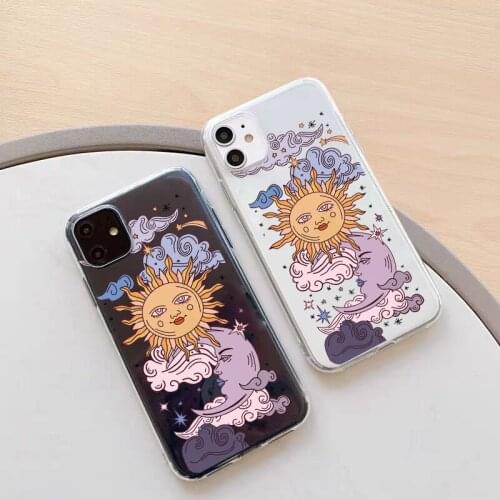 JAMULAR Funny Sun Moon Phone Cases For iPhone 7 X 11 Pro XS MAX 12 Mini XR SE20 8 6 Plus Transparent Soft TPU Cover Fundas Coque