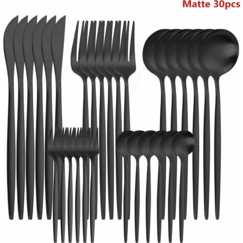 30Pcs Black Dinnerware Set18/10 Stainless Steel Tableware Set Dishwasher Safe Cutlery Set Knife Fork Spoon Flatware Dropshipping