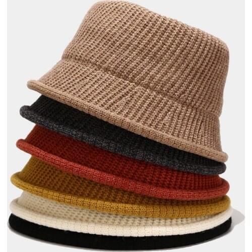 New Crimping Wool Solid Winter Knitted Panama Hat Women Warm Bucket Hats Female Outdoor Basin Hat Sunscreen Sun Caps Present