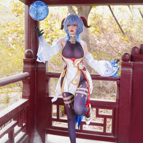 New Arrive Cute Customize Genshin Impact 5 Star Ice Characters Ganyu Cosplay Costumes Same Game Full Set Clothes Woman Dress