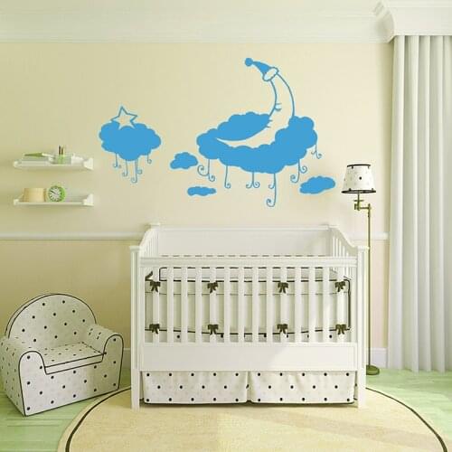 Clouds Sky Stars Moon Cartoon Wall Sticker Good Night Baby Girl Boy Room Bedroom Nursery Decals Interior Home Decor Murals S208