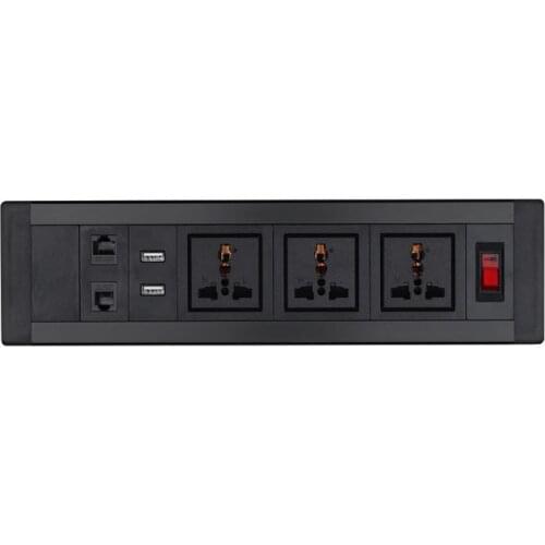 Office Hotel Fixed Desktop Socket Tabletop USB Port Electirc Strip Socket : 3 Universal Power Oulets +2 USB Charging + Switch